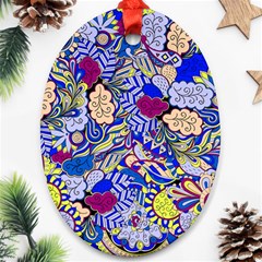 Blue Yellow Background Pattern Vector Texture Paisley Ornament (oval)