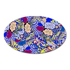 Blue Yellow Background Pattern Vector Texture Paisley Oval Magnet by danenraven