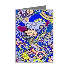 Blue Yellow Background Pattern Vector Texture Paisley Mini Greeting Card by danenraven