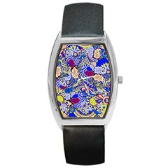 Blue Yellow Background Pattern Vector Texture Paisley Barrel Style Metal Watch by danenraven