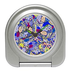 Blue Yellow Background Pattern Vector Texture Paisley Travel Alarm Clock by danenraven