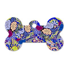 Blue Yellow Background Pattern Vector Texture Paisley Dog Tag Bone (one Side) by danenraven