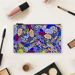 Blue Yellow Background Pattern Vector Texture Paisley Cosmetic Bag (small) by danenraven