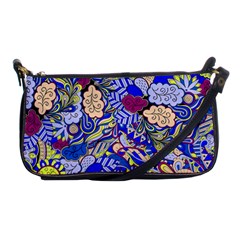 Blue Yellow Background Pattern Vector Texture Paisley Shoulder Clutch Bag by danenraven