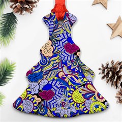 Blue Yellow Background Pattern Vector Texture Paisley Ornament (christmas Tree) 