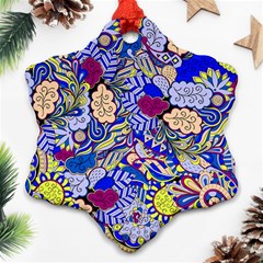 Blue Yellow Background Pattern Vector Texture Paisley Snowflake Ornament (two Sides)