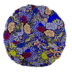 Blue Yellow Background Pattern Vector Texture Paisley Large 18  Premium Round Cushions by danenraven