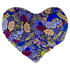 Blue Yellow Background Pattern Vector Texture Paisley Large 19  Premium Flano Heart Shape Cushions by danenraven