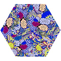 Blue Yellow Background Pattern Vector Texture Paisley Wooden Puzzle Hexagon by danenraven