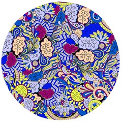 Blue Yellow Background Pattern Vector Texture Paisley Wooden Bottle Opener (round) by danenraven