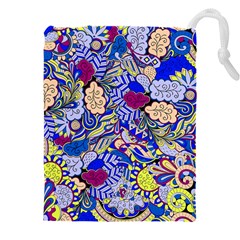 Blue Yellow Background Pattern Vector Texture Paisley Drawstring Pouch (4xl) by danenraven