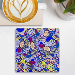 Blue Yellow Background Pattern Vector Texture Paisley Uv Print Square Tile Coaster  by danenraven