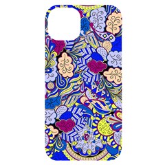 Blue Yellow Background Pattern Vector Texture Paisley Iphone 14 Plus Black Uv Print Case by danenraven