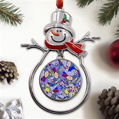 Blue Yellow Background Pattern Vector Texture Paisley Metal Snowman Ornament