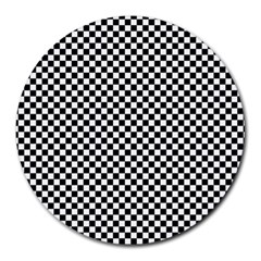 Black And White Checkerboard Background Board Checker Round Mousepad by Cowasu