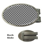 Black And White Checkerboard Background Board Checker Money Clips (Oval)  Front