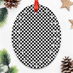 Black And White Checkerboard Background Board Checker Oval Filigree Ornament (two Sides) by Cowasu