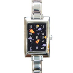 Cosmos Rockets Spaceships Ufos Rectangle Italian Charm Watch by Cowasu