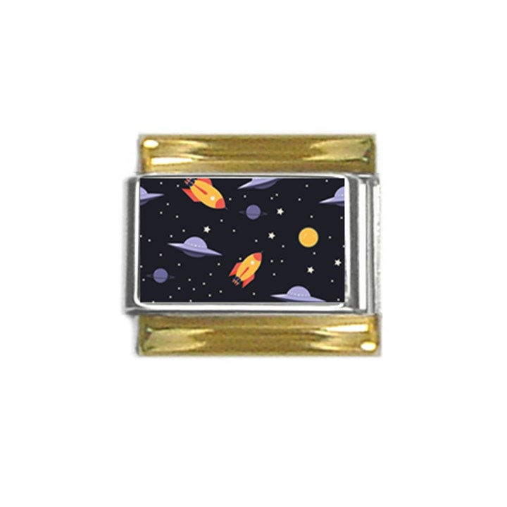 Cosmos Rockets Spaceships Ufos Gold Trim Italian Charm (9mm)