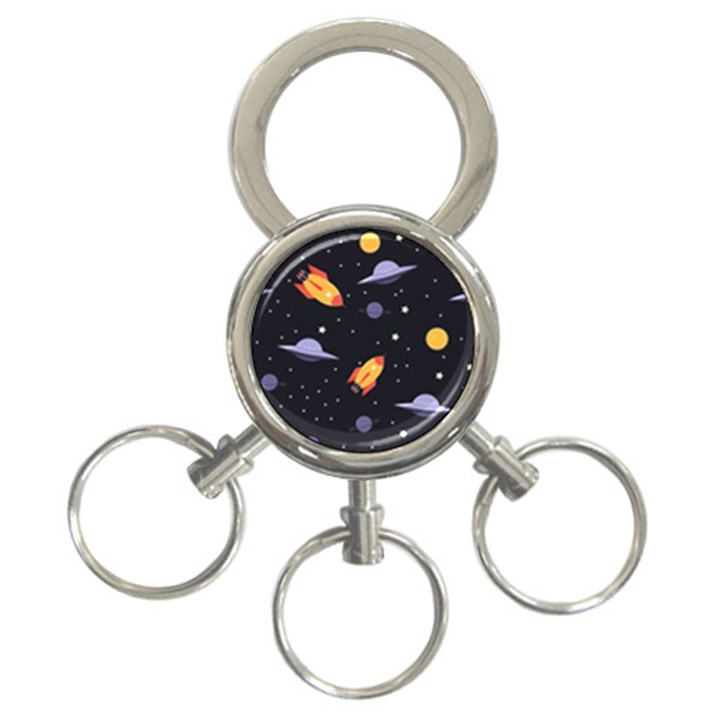 Cosmos Rockets Spaceships Ufos 3-Ring Key Chain