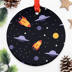 Cosmos Rockets Spaceships Ufos Round Ornament (two Sides) by Cowasu