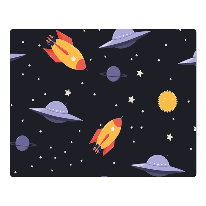 Cosmos Rockets Spaceships Ufos Two Sides Premium Plush Fleece Blanket (Large)