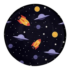 Cosmos Rockets Spaceships Ufos Round Glass Fridge Magnet (4 Pack)