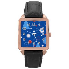 Christmas Pattern Tree Design Rose Gold Leather Watch 