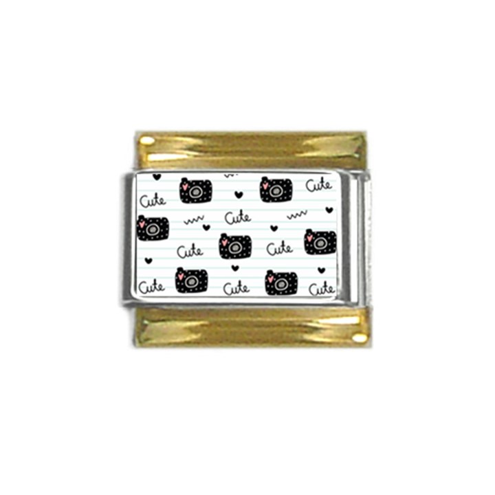 Cute Cameras Doodles Hand Drawn Gold Trim Italian Charm (9mm)