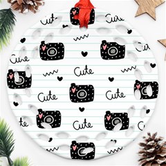 Cute Cameras Doodles Hand Drawn Round Filigree Ornament (two Sides) by Cowasu