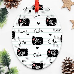 Cute Cameras Doodles Hand Drawn Ornament (oval Filigree)