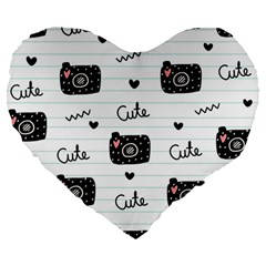 Cute Cameras Doodles Hand Drawn Large 19  Premium Heart Shape Cushions by Cowasu