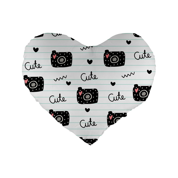 Cute Cameras Doodles Hand Drawn Standard 16  Premium Flano Heart Shape Cushions