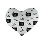 Cute Cameras Doodles Hand Drawn Standard 16  Premium Flano Heart Shape Cushions Back