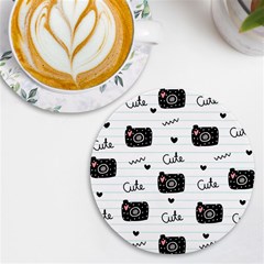 Cute Cameras Doodles Hand Drawn Uv Print Round Tile Coaster by Cowasu