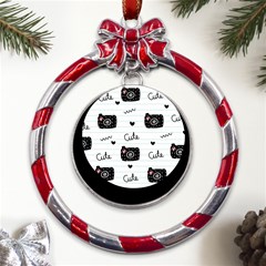 Cute Cameras Doodles Hand Drawn Metal Red Ribbon Round Ornament