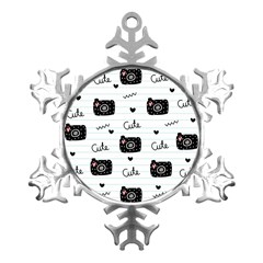 Cute Cameras Doodles Hand Drawn Metal Small Snowflake Ornament by Cowasu