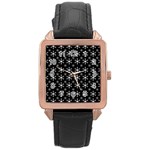 Snowflakes Background Pattern Rose Gold Leather Watch  Front