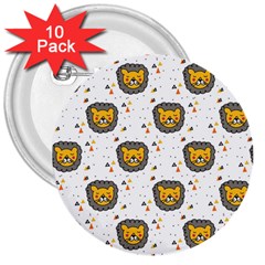 Lion Heads Pattern Design Doodle 3  Buttons (10 Pack)  by Cowasu