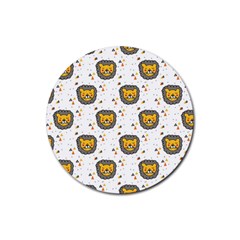 Lion Heads Pattern Design Doodle Rubber Coaster (round) by Cowasu