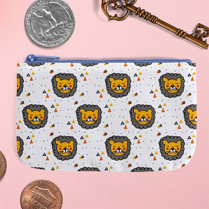 Lion Heads Pattern Design Doodle Large Coin Purse