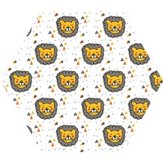 Lion Heads Pattern Design Doodle Wooden Puzzle Hexagon