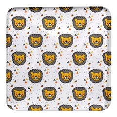 Lion Heads Pattern Design Doodle Square Glass Fridge Magnet (4 Pack) by Cowasu