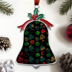 Apples Honey Honeycombs Pattern Metal Holly Leaf Bell Ornament by Cowasu