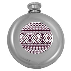 Illustration Ukrainian Folk Seamless Pattern Ornament Round Hip Flask (5 Oz)