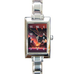 Fire Flame Burn Hot Heat Light Burning Orange Rectangle Italian Charm Watch by Cowasu