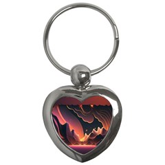 Fire Flame Burn Hot Heat Light Burning Orange Key Chain (heart) by Cowasu