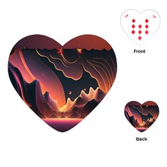 Fire Flame Burn Hot Heat Light Burning Orange Playing Cards Single Design (heart) by Cowasu