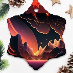 Fire Flame Burn Hot Heat Light Burning Orange Snowflake Ornament (two Sides)