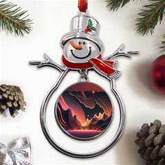 Fire Flame Burn Hot Heat Light Burning Orange Metal Snowman Ornament by Cowasu